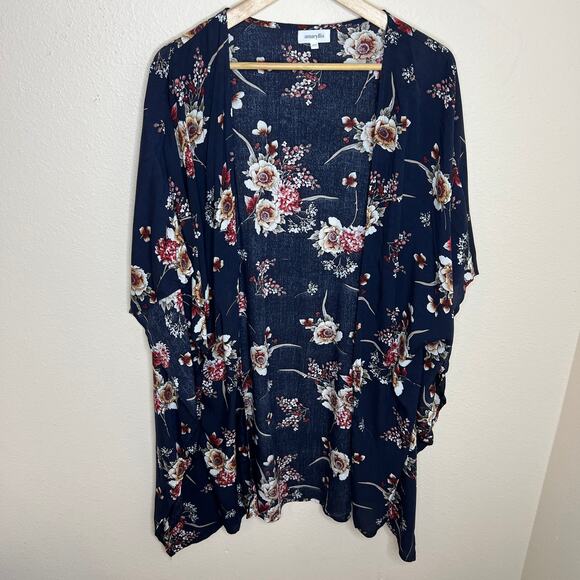 Amaryllis Dark Navy Floral Print Kimono S/M - Picture 1 of 10